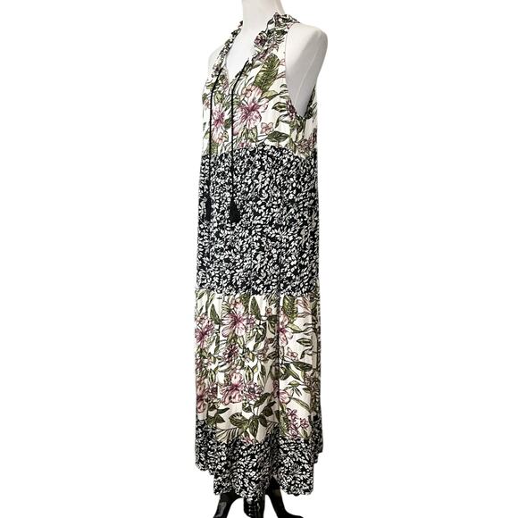 KAKTUS Womens Dress Floral Tiered Maxi Sleeveless Tassels Sz Large - Picture 3 of 7